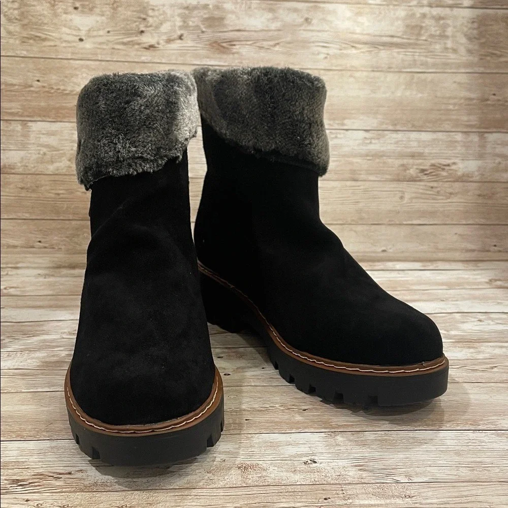 Baretraps Wyoming Womens Black Suede Water Resistant Faux Fur Lug Sole Boots